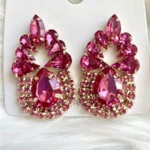 Pink Rhinestone Costume Earrings
